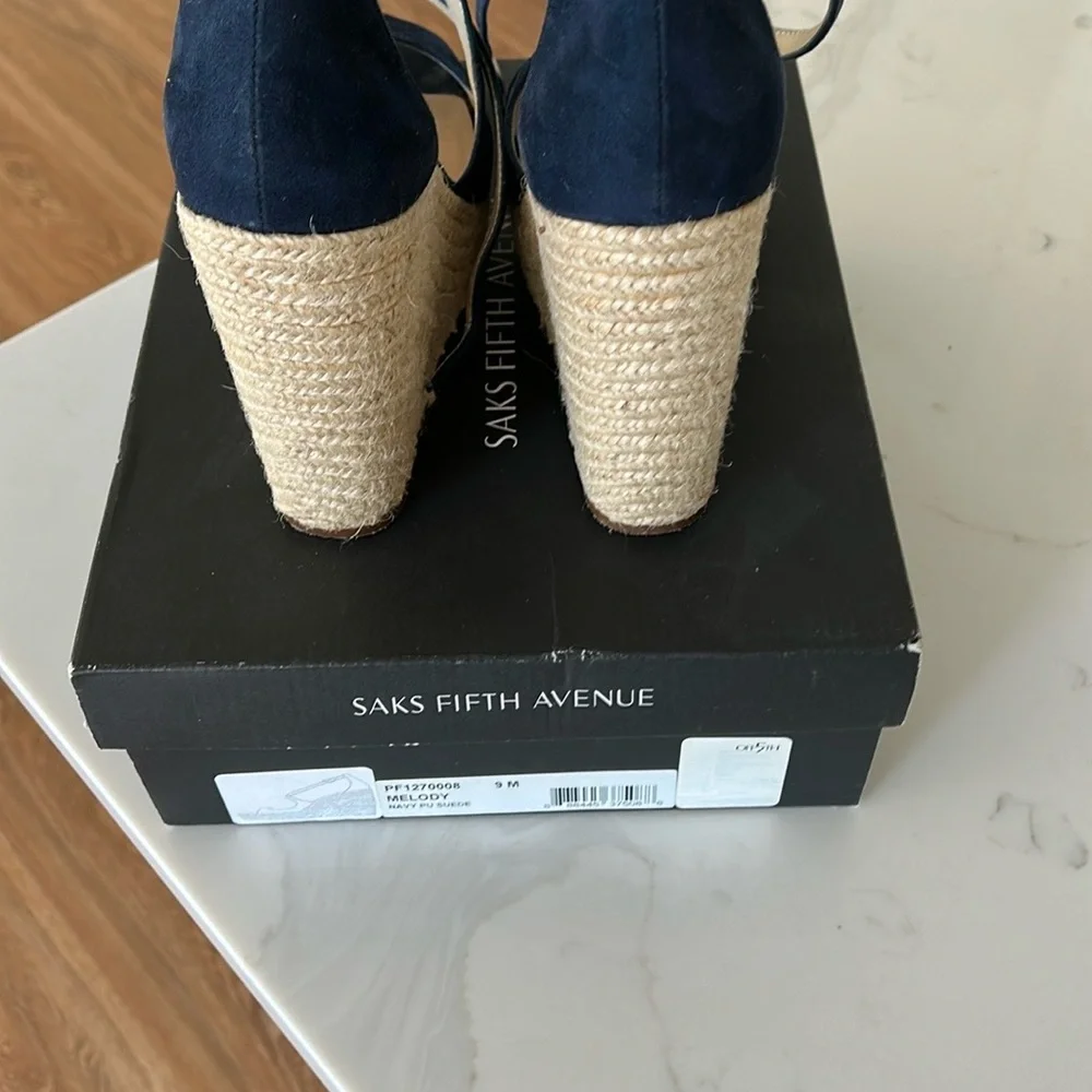 Saks Fifth Avenue Women's Navy Suede Espadrille Wedge Sandals